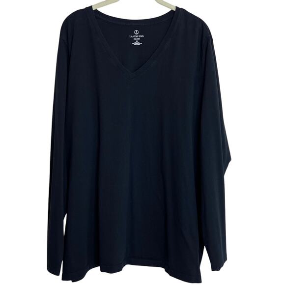 Lands End Relaxed Womens V-Neck Tee Size 2X Black Long Sleeve 100% Supima Cotton - Picture 4 of 6